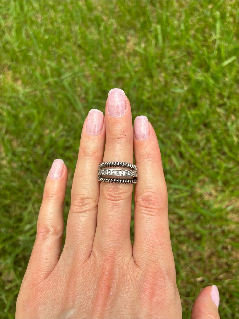 Sterling Silver Multi-Band Ring with Clear Stones - Silver
